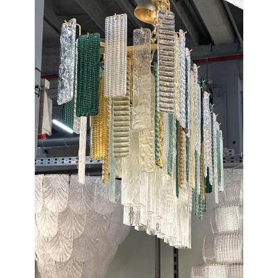  SimoEng Monumental Italian Rectangular Strip Listelli Murano Glass Chandelier