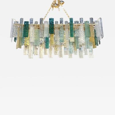  SimoEng Monumental Italian Rectangular Strip Listelli Murano Glass Chandelier