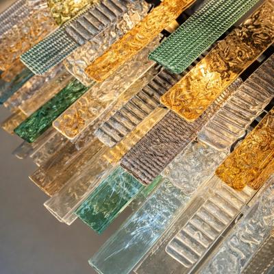  SimoEng Monumental Italian Rectangular Strip Listelli Murano Glass Chandelier
