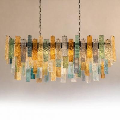  SimoEng Monumental Italian Rectangular Strip Listelli Murano Glass Chandelier