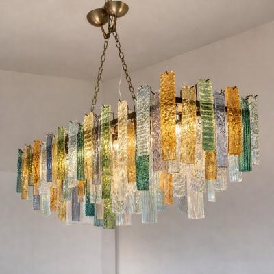  SimoEng Monumental Italian Rectangular Strip Listelli Murano Glass Chandelier