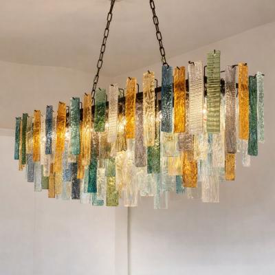 SimoEng Monumental Italian Rectangular Strip Listelli Murano Glass Chandelier