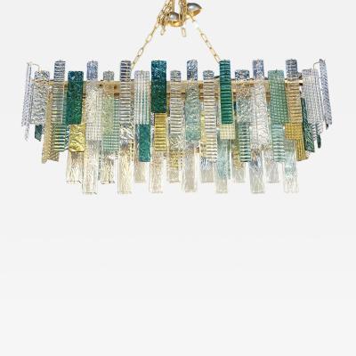  SimoEng Monumental Italian Rectangular Strip Listelli Murano Glass Chandelier