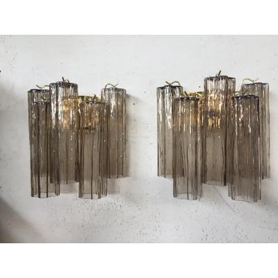  SimoEng Murano Fume Color Glass Tronchi Wall Sconces a Pair
