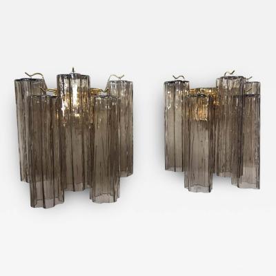  SimoEng Murano Fume Color Glass Tronchi Wall Sconces a Pair
