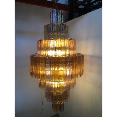  SimoEng Murano Glass Amber and Violet Tronco Chandelier Venini Style
