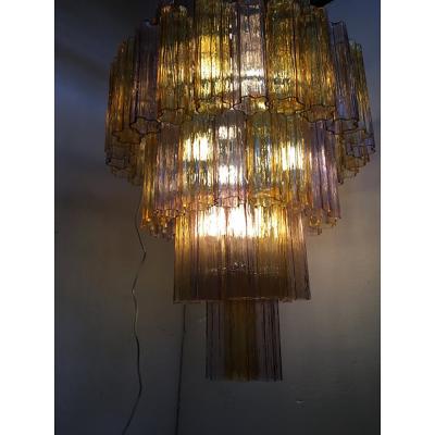  SimoEng Murano Glass Amber and Violet Tronco Chandelier Venini Style