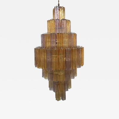  SimoEng Murano Glass Amber and Violet Tronco Chandelier Venini Style