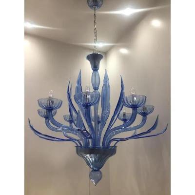  SimoEng Murano Glass Bluino Italian Leaves Chandelier by Simoeng