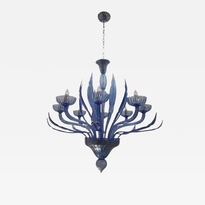  SimoEng Murano Glass Bluino Italian Leaves Chandelier by Simoeng