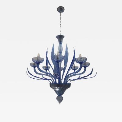  SimoEng Murano Glass Bluino Italian Leaves Chandelier in Style Murano Glass