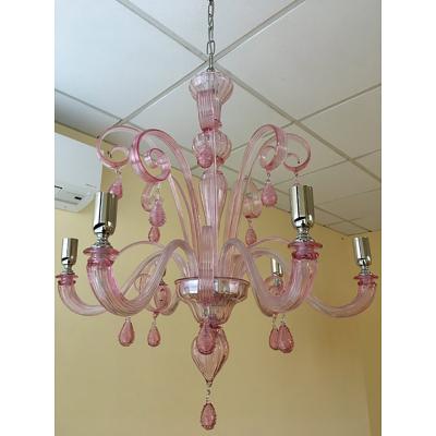  SimoEng Murano Glass Chandelier in Pink 6 Arms
