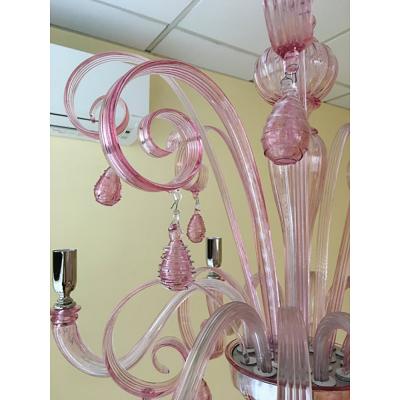  SimoEng Murano Glass Chandelier in Pink 6 Arms