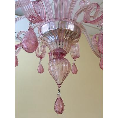  SimoEng Murano Glass Chandelier in Pink 6 Arms