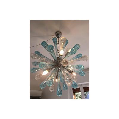  SimoEng Murano Glass Light Blue and Clear Sputnik Italian Chandelier