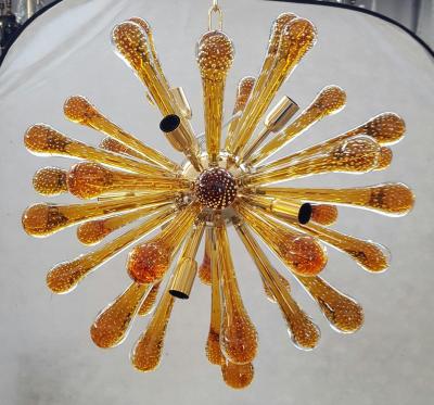  SimoEng Murano Glass Sputnik Chandelier With Amber Air Drops Gold Metal Frame
