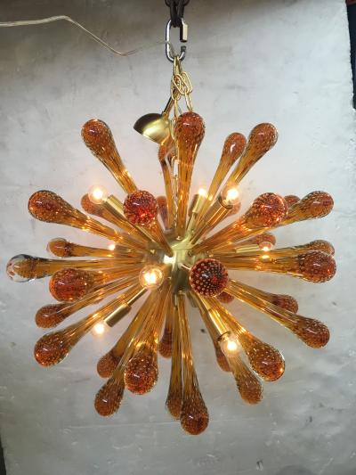  SimoEng Murano Glass Sputnik Chandelier With Amber Air Drops Gold Metal Frame