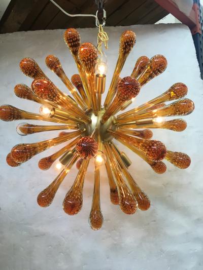  SimoEng Murano Glass Sputnik Chandelier With Amber Air Drops Gold Metal Frame