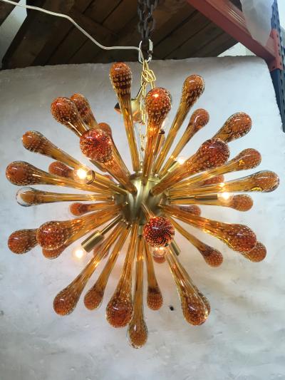 SimoEng Murano Glass Sputnik Chandelier With Amber Air Drops Gold Metal Frame