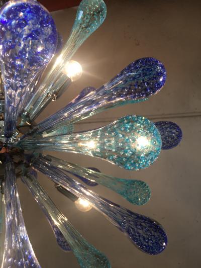  SimoEng Murano Glass Sputnik Chandelier With Blue Air Drops and Kromo Metal Frame