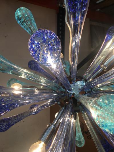  SimoEng Murano Glass Sputnik Chandelier With Blue Air Drops and Kromo Metal Frame