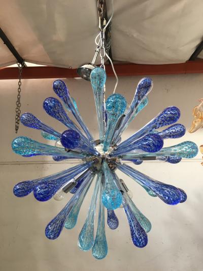  SimoEng Murano Glass Sputnik Chandelier With Blue Air Drops and Kromo Metal Frame
