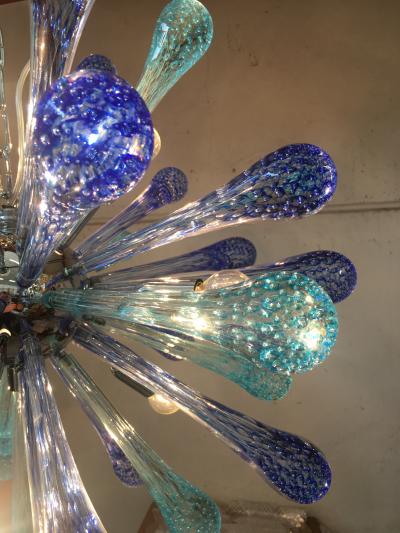  SimoEng Murano Glass Sputnik Chandelier With Blue Air Drops and Kromo Metal Frame