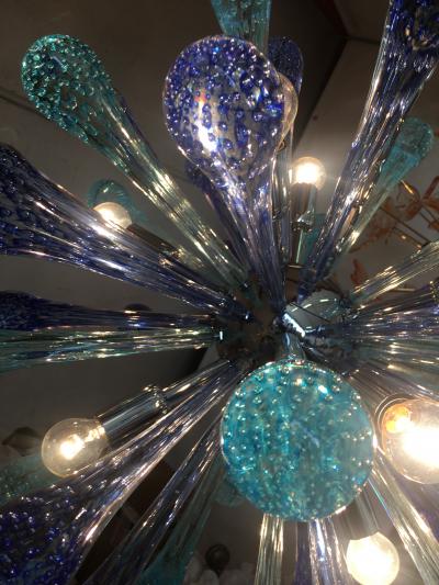  SimoEng Murano Glass Sputnik Chandelier With Blue Air Drops and Kromo Metal Frame