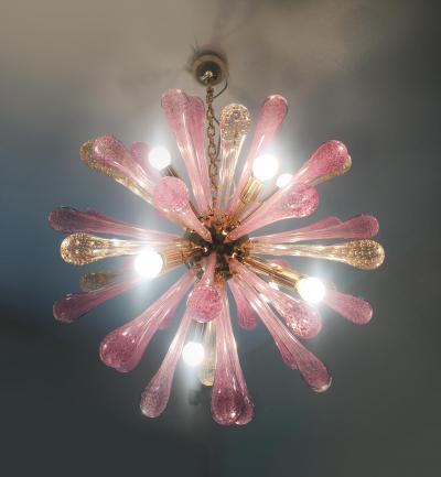  SimoEng Murano Glass Sputnik Chandelier With Gold and Pink With Air Drops