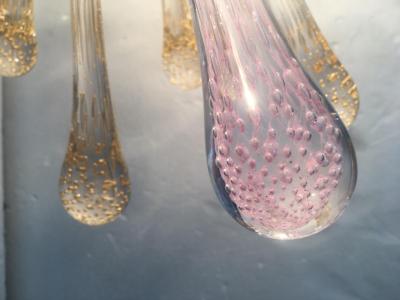  SimoEng Murano Glass Sputnik Chandelier With Gold and Pink With Air Drops