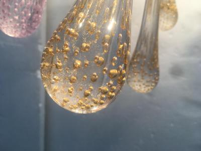  SimoEng Murano Glass Sputnik Chandelier With Gold and Pink With Air Drops