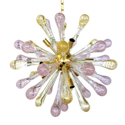  SimoEng Murano Glass Sputnik Chandelier With Gold and Pink With Air Drops