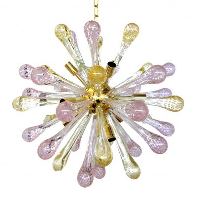  SimoEng Murano Glass Sputnik Chandelier With Gold and Pink With Air Drops