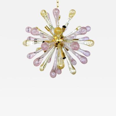  SimoEng Murano Glass Sputnik Chandelier With Gold and Pink With Air Drops