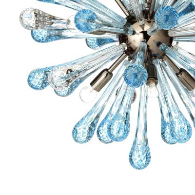  SimoEng Murano Glass Sputnik Chandelier With Light Blue and Transparent With Air Drops