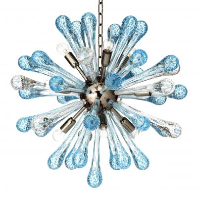  SimoEng Murano Glass Sputnik Chandelier With Light Blue and Transparent With Air Drops