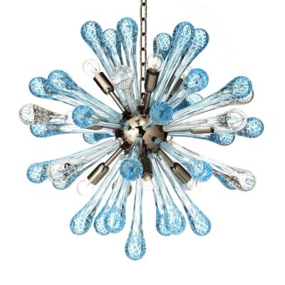  SimoEng Murano Glass Sputnik Chandelier With Light Blue and Transparent With Air Drops