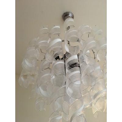  SimoEng Murano Glass Sputnik Chandelier With Swirling Italian Glass Clear and White