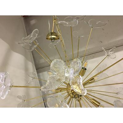  SimoEng Murano Glass Sputnik Chandelier in Gold 24 Karat and Clear Butterfly