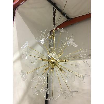  SimoEng Murano Glass Sputnik Chandelier in Gold 24 Karat and Clear Butterfly