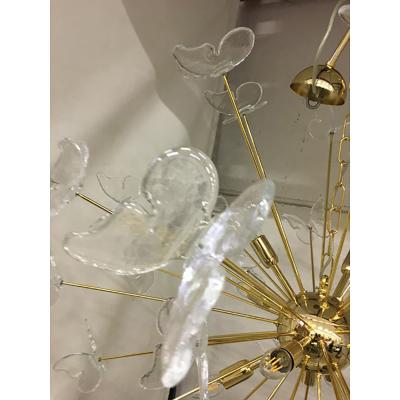  SimoEng Murano Glass Sputnik Chandelier in Gold 24 Karat and Clear Butterfly