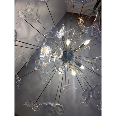  SimoEng Murano Glass Sputnik Chandelier in Gold 24 Karat and Clear Butterfly