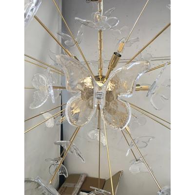  SimoEng Murano Glass Sputnik Chandelier in Gold 24 Karat and Clear Butterfly