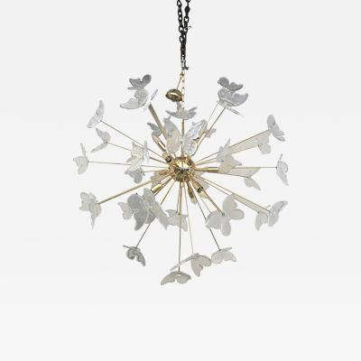  SimoEng Murano Glass Sputnik Chandelier in Gold 24 Karat and Clear Butterfly