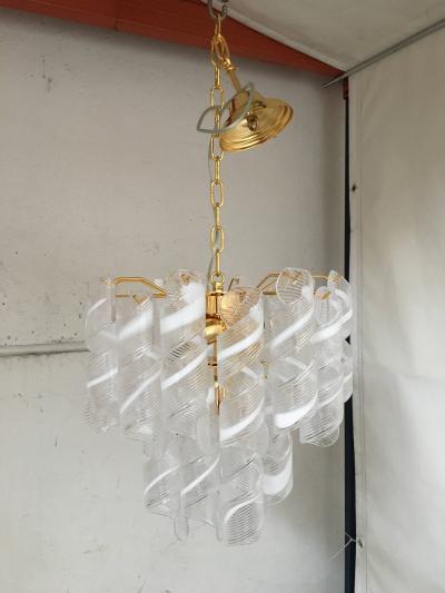  SimoEng Murano Glass Virgola Venini Style Multicolor Chandelier