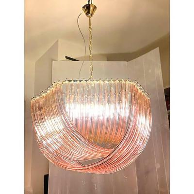  SimoEng Murano Style Glass Chandelier Arc in Pink Color With Gold Metal Frame