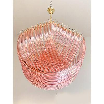  SimoEng Murano Style Glass Chandelier Arc in Pink Color With Gold Metal Frame