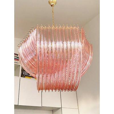  SimoEng Murano Style Glass Chandelier Arc in Pink Color With Gold Metal Frame