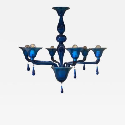  SimoEng Murano Style Glass Chandelier in Blue Lattimo Color