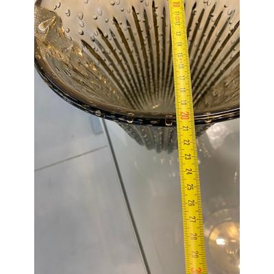  SimoEng Murano Style Glass Gray Vase With Gold and Bubble Air